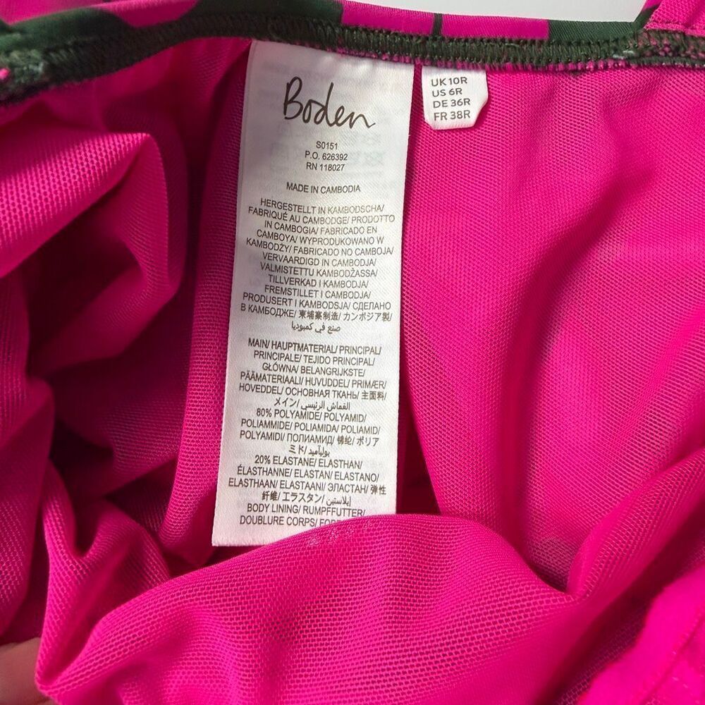 Boden One Piece Swimsuit US 6R Pink Green Floral Ruched V Neck Tummy Control - Picture 6 of 6